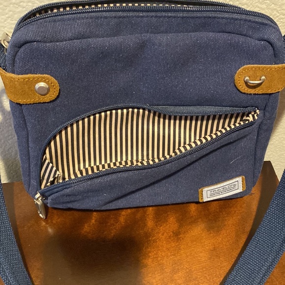 Navy Blue canvas Travelon rfid bag - Picture 2 of 6
